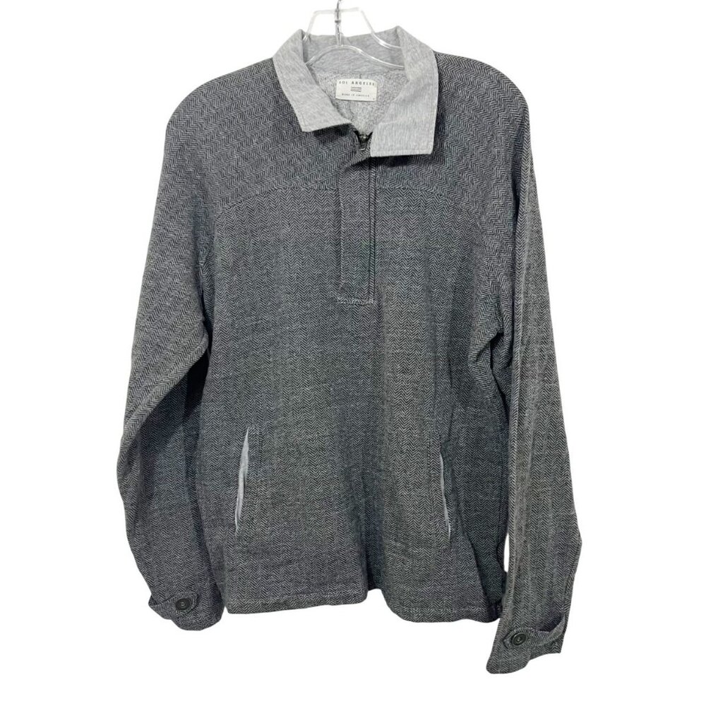Sol Angeles Gray Herringbone Quarter Zip Pullover Sweater - Men's Size Medium